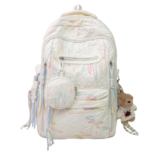 渐变刺绣书包女初中生高中大容量高颜值背包女大学生宽肩带双肩包