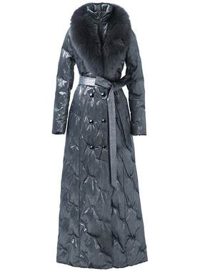 亮面狐狸毛领长款羽绒服狐狸毛领