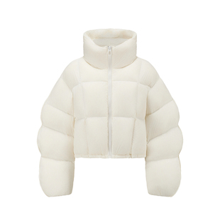 【95白鸭绒】HENOS冬新款女装显瘦千金感通勤立领短款面包羽绒服