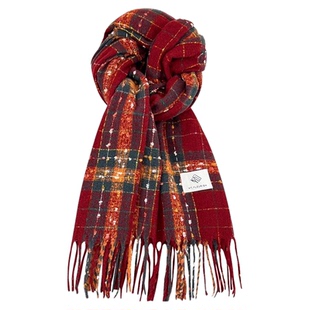 日本GP韩系浆果星星格纹围巾女2025新款秋冬圣诞红保暖氛围感围脖