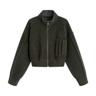 【商场同款】X--MOOM冬季新款空气层毛呢料廓形短款夹克外套