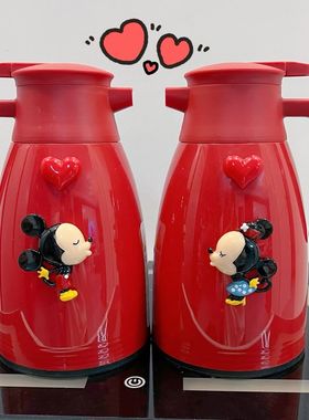 保温壶家用大容量结婚对壶热水瓶 1L -2L暖壶按压式茶红色开水壶