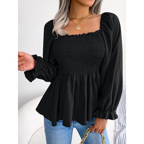 Z 86812 Square Neck Long Sleeve Blouse 气质雪纺衫 跨境欧