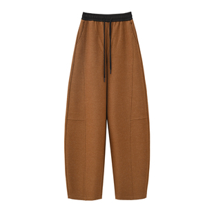 SEAWHEN海维恩直筒长裤女冬季加绒保暖松紧腰休闲镰刀阔腿裤女