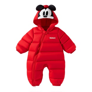 迪士尼婴儿羽绒服连身衣新生儿冬季外穿服男孩冬装女宝宝周岁衣服