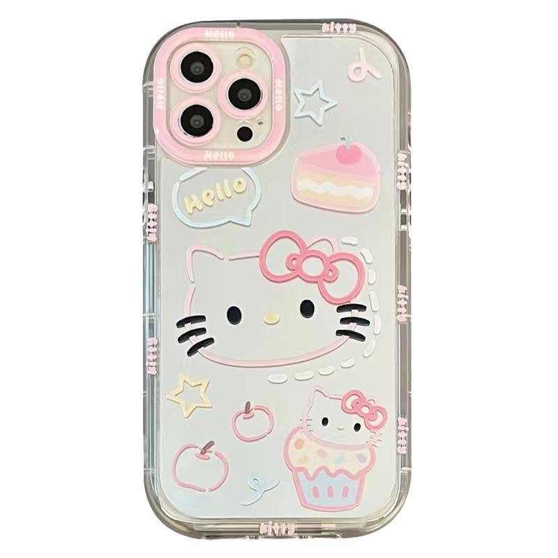 卡通粉色凯蒂猫手机壳适用于iPhone15promax可爱HelloKitty镜面保护套苹果13/14plus小众小米13/14Ultra软壳