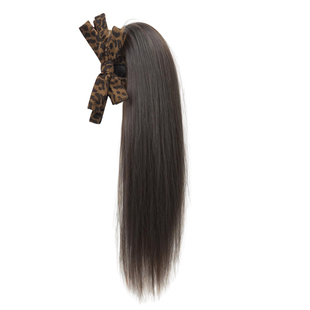 半扎喷泉高马尾假发女网红豹纹蝴蝶结抓夹式短发直马尾假辫子发饰