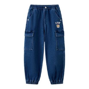 【轻暖绒牛仔】PawinPaw卡通小熊童装25年冬季新款男童牛仔裤加绒