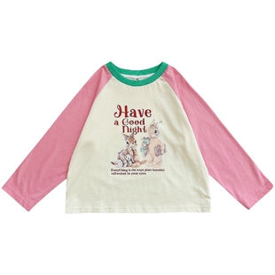 女童t恤长袖2026春装新款儿童韩版字母体恤中小童洋气圆领打底衫