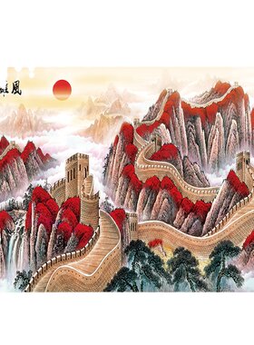 鸿运当头山水风景画客厅壁画墙贴