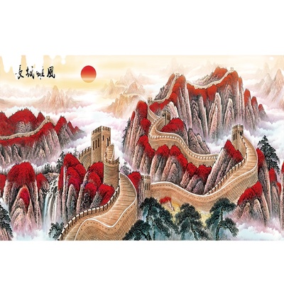 鸿运当头山水风景画客厅壁画墙贴