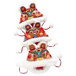 传统手工刺绣鱼鼻子男女宝宝虎头帽百周岁加棉拜新年收藏送礼婴儿