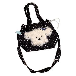 黑色波点包包女款帆布包大容量手提单肩包百搭上班通勤包斜挎包