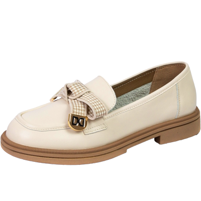 万里乐福鞋淑女蝴蝶扣真皮