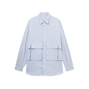 IT Fresh Service男装宽松长袖衬衫新款饰口袋翻领衬衣50021BMP