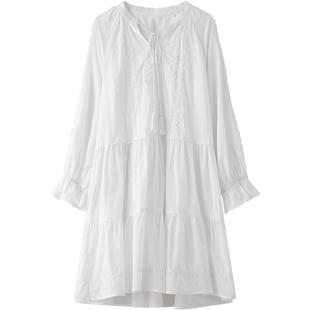 LAGOGO蕾丝法式度假白色仙女裙拉谷谷2026年春新款纯棉长袖连衣裙