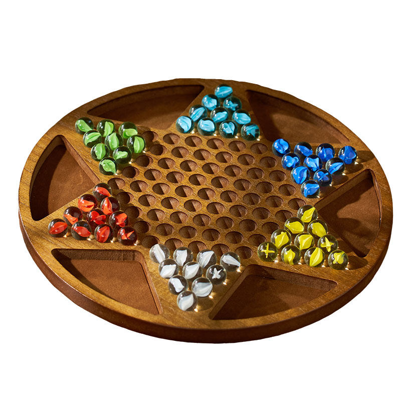 跳棋玻璃球儿童益智木质二合一棋盘大号大人版亲子弹子玛瑙珠跳棋