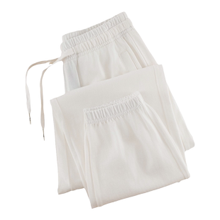 100%棉白色运动裤女士夏季薄款束脚宽松松紧腰百搭休闲灯笼长裤