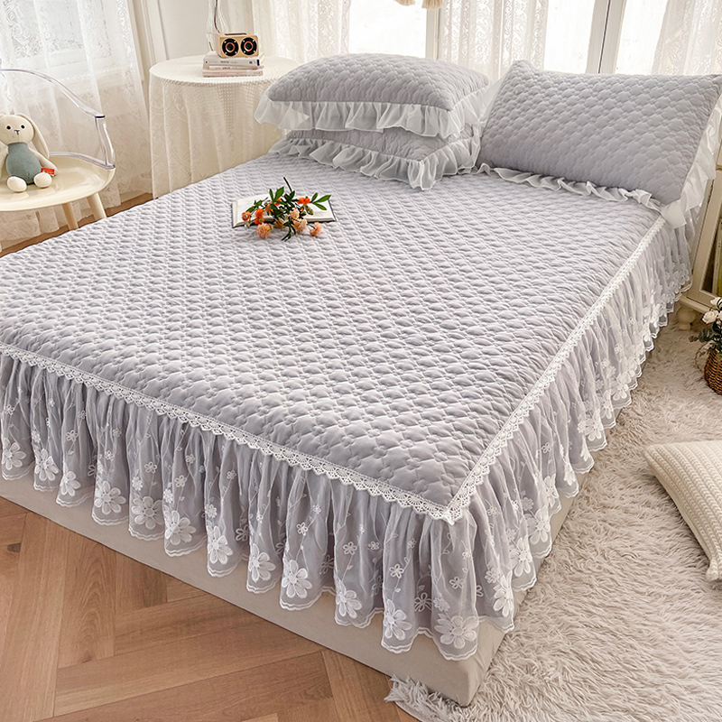 纯色A类夹棉床裙单件短边高级感花边1.2床罩1.5m1.8x2.0米2.2床套