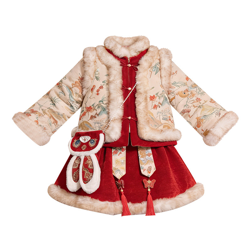 童装女童唐装拜年服2026新款国风汉服冬装儿童新中式红色过年套装