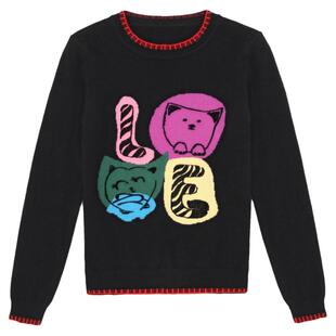 创意牙刷嵌花！圆领加厚山羊绒衫女纯羊绒毛衣宽松显瘦套头毛衣厚