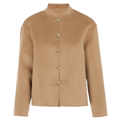 马天奴卡其色绵羊毛短款大衣