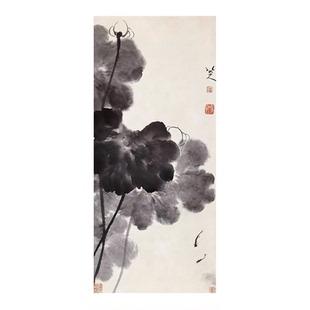 八大山人朱耷墨荷图复古书画水墨国画真迹微喷复制装裱卷轴装饰画