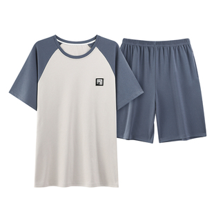 睡衣男士夏季短袖短裤套装春夏天男式青少年简约舒适可外穿家居服