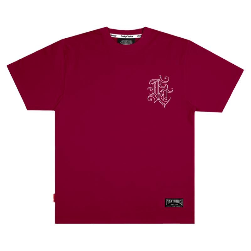 FunkyChoice夏季新款美式西海岸印花短袖T恤纯棉宽松小领口花体字