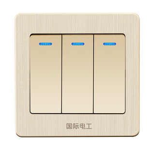 国际电工86型暗装三位三开双控开关面板墙壁三联三开开关金色家用
