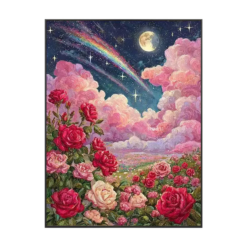 月下玫瑰花钻石画方钻满钻十字绣