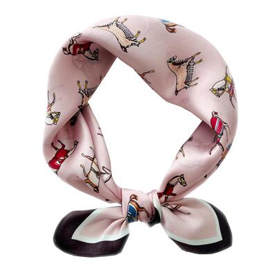 杭州丝绸真丝小方巾女百搭减龄粉色小马桑蚕丝丝巾装饰领巾围巾