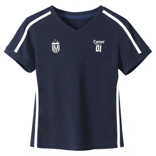 骆驼运动短袖女复古T恤夏冰感抗菌网球羽毛球半袖美式V领正肩上衣