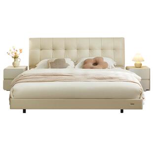 全友家居2026新款奶油风悬浮真皮床主卧室泡芙软包大床1米8双人床