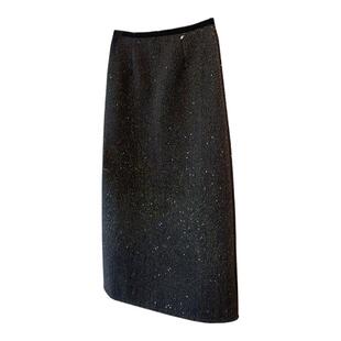 羊毛呢暗闪细碎亮片半身裙女秋季新款高腰显瘦气质后开叉包臀裙厚