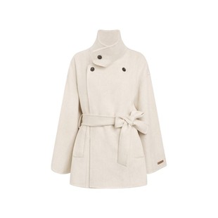 沈月孔雪儿同款 Kroche 70羊毛 立领双面呢香草白宽松大衣外套