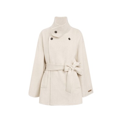 立领双面呢香草白宽松大衣外套