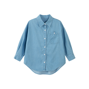 【UPF50+防晒衬衣】柒号童仓女童牛仔衬衫春夏新款宽松外搭上衣