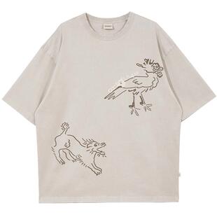 杰克琼斯男士短袖T恤男款男装夏季新款纯棉宽松海经印花字母刺绣