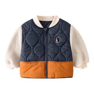 宝宝棉服秋冬儿童摇粒绒拼接棉衣冬季男童冬装棒球服女童棉袄冬款