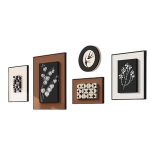立体现代简约客厅装饰画植物花卉挂画黑白几何图案组合套装壁画