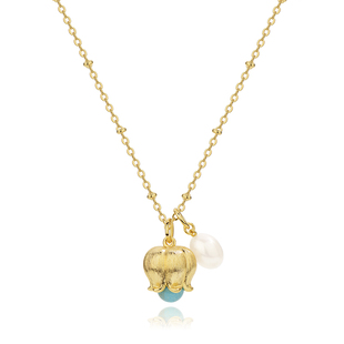 CHEZ LOOPS淡水珍珠花苞项链 天然石铃兰花小众设计法式新款颈链