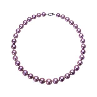 礼兰珠宝 霞紫烟岚S925银淡水珍珠项链女紫珠满串珠链正品9-12mm