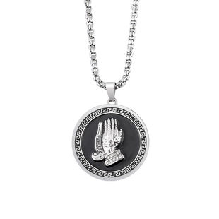 项链潮牌圆牌经文祈祷之手吊坠HIPHOP嘻哈男女情侣钛钢饰品毛衣链