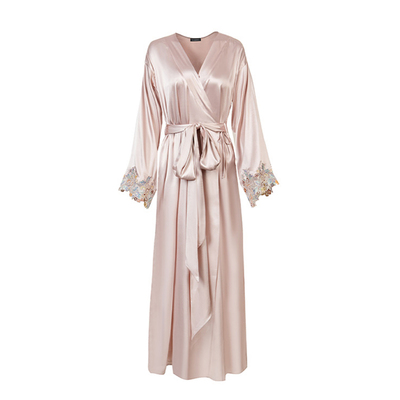 春结婚刺绣蕾丝长款晨袍真丝睡衣