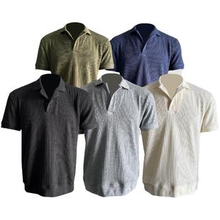 polo领正肩收口袖短袖复古老钱320克针织夏纯色男士cleanfit短款