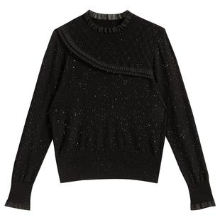 YINER音儿专选女装秋季木耳花边针织衫金属闪丝上衣