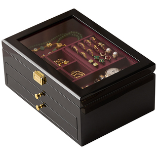 轻奢高档精致首饰盒带锁项链耳环饰品手饰黄金五金大容量收纳盒