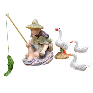 鱼池假山造景钓鱼翁老头鸭子吸水石盆景古法养鱼鱼缸装饰流水摆件