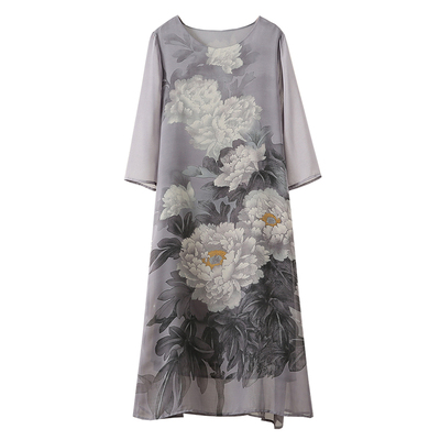 母亲节夏装连衣裙七分袖圆领